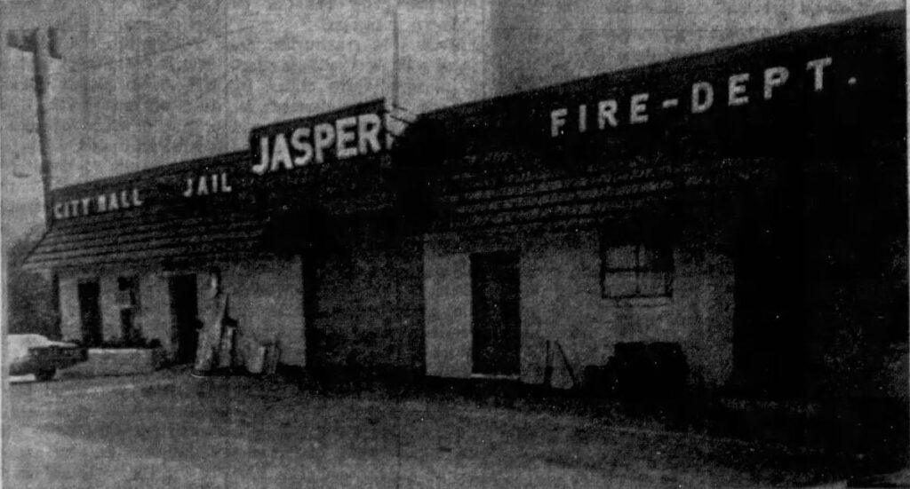 Hensley Plaza, formerly Jasper City Hall and Fire Department, reimagined as a community plaza.